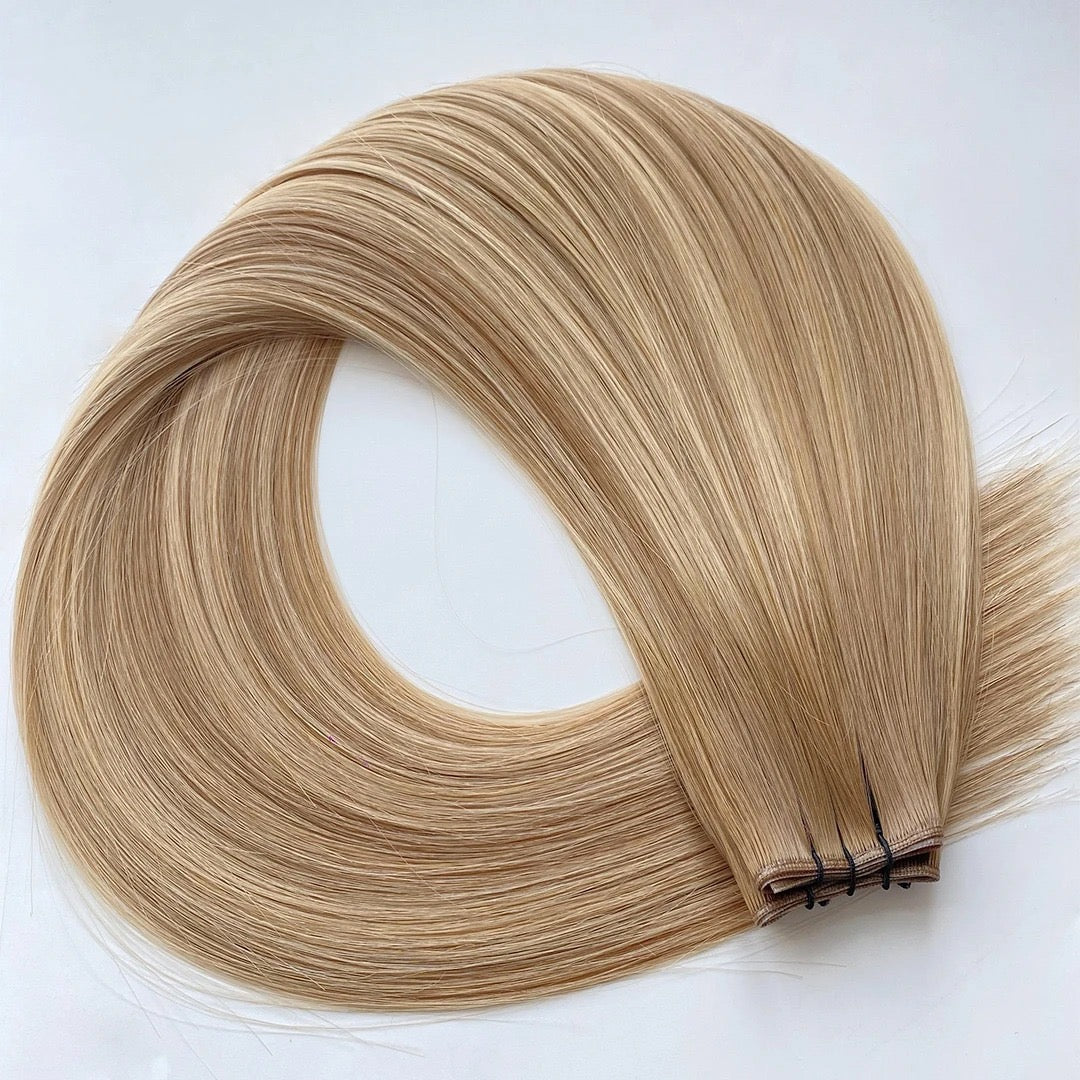 Bridget (Light Golden Blonde with a Warm Light Golden Root) - Reinforced Handtied Weft