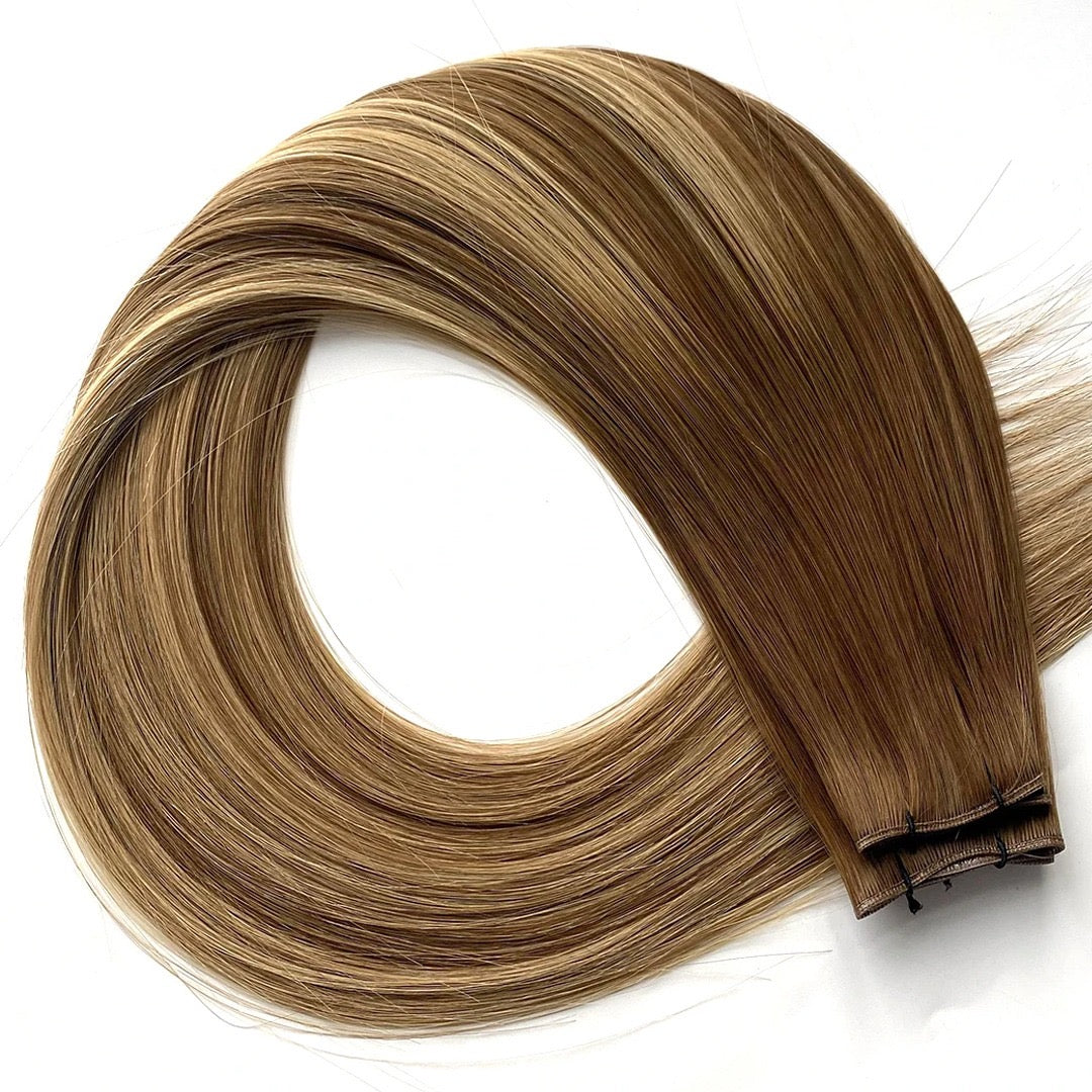 Hannah (Light Golden Blonde with a Warm Brown Root)- Reinforced Handtied Weft